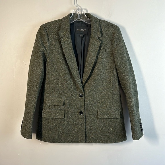 Banana Republic Speckled Olive HackingS Jacket Blazer Size 2P - Picture 2 of 16